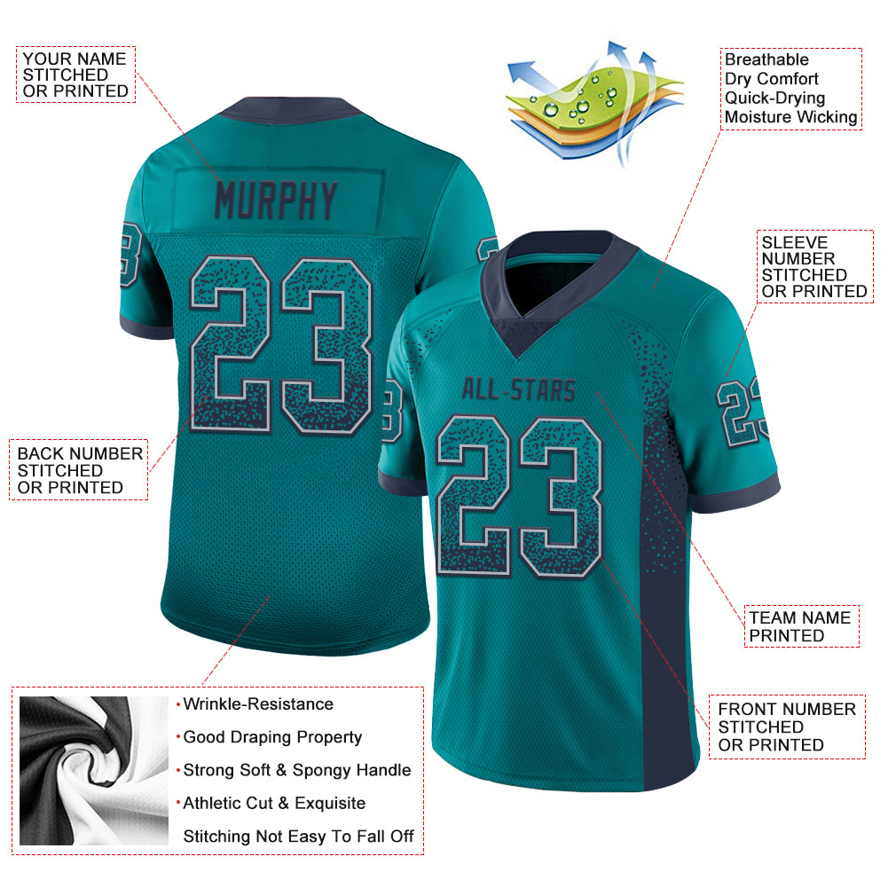 Custom Teal Navy-Gray Drift Fashion Football Jersey