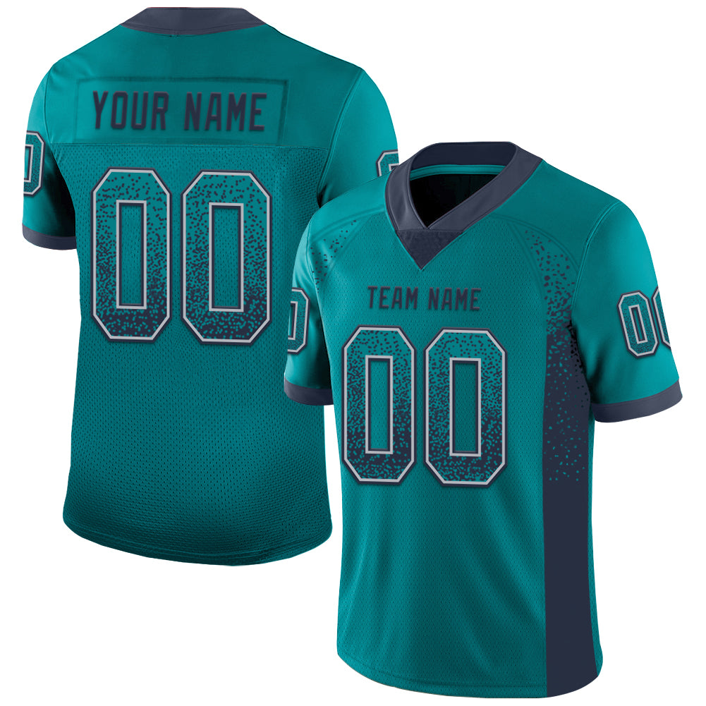 Custom Teal Navy-Gray Drift Fashion Football Jersey