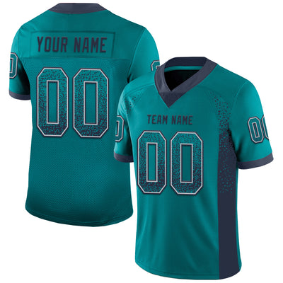 Custom Teal Navy-Gray Drift Fashion Football Jersey