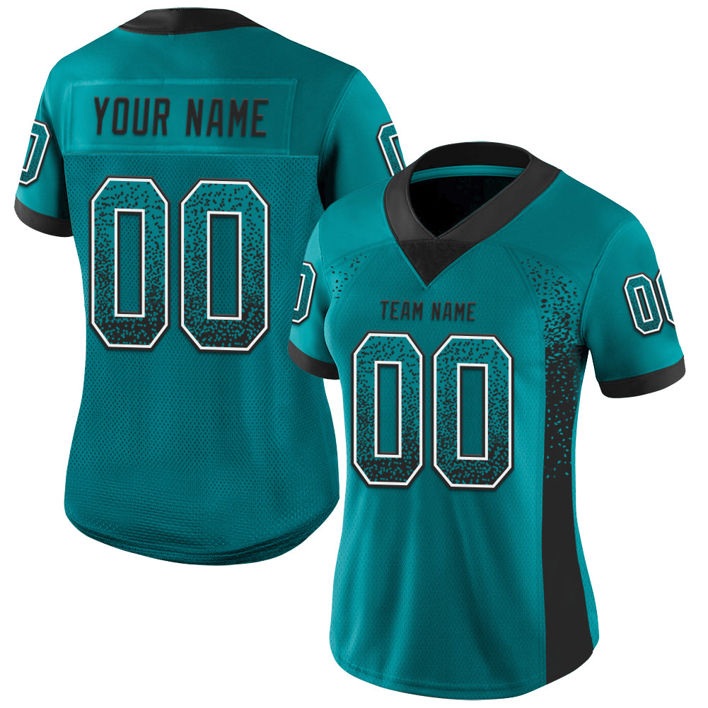 Custom Teal Black-White Drift Fashion Football Jersey
