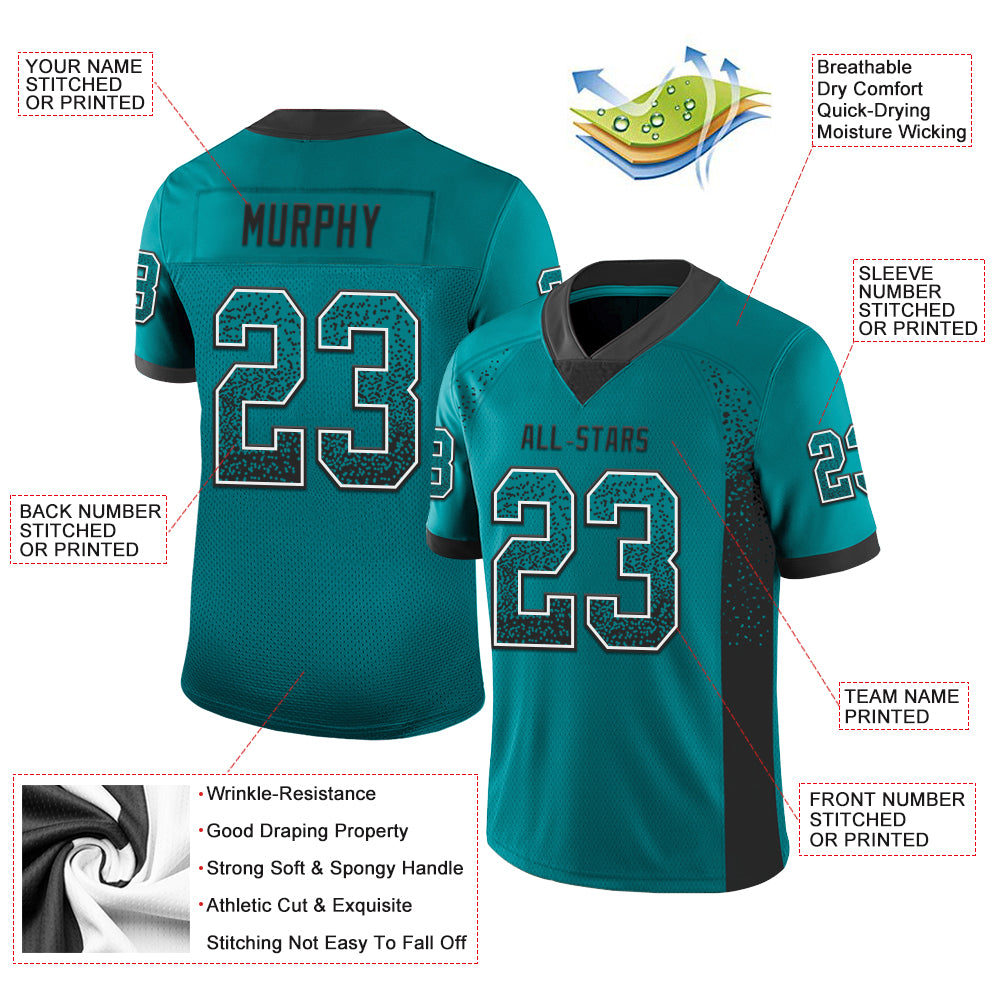 Custom Teal Black-White Drift Fashion Football Jersey