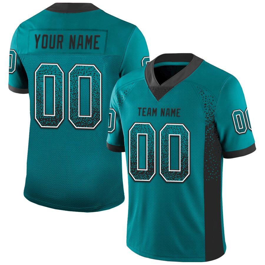 Custom Teal Black-White Drift Fashion Football Jersey