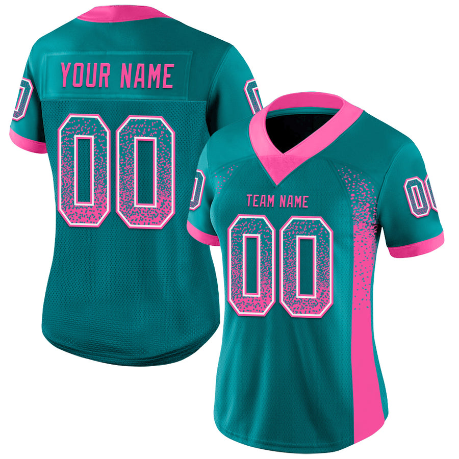 Custom Teal Pink-White Drift Fashion Football Jersey