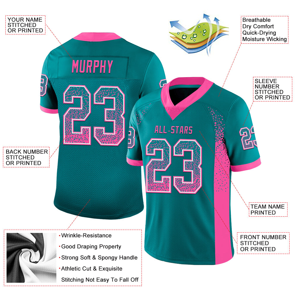 Custom Teal Pink-White Drift Fashion Football Jersey