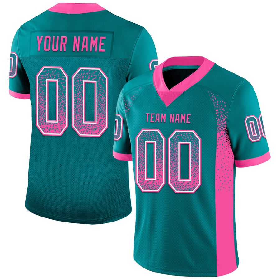 Custom Teal Pink-White Drift Fashion Football Jersey