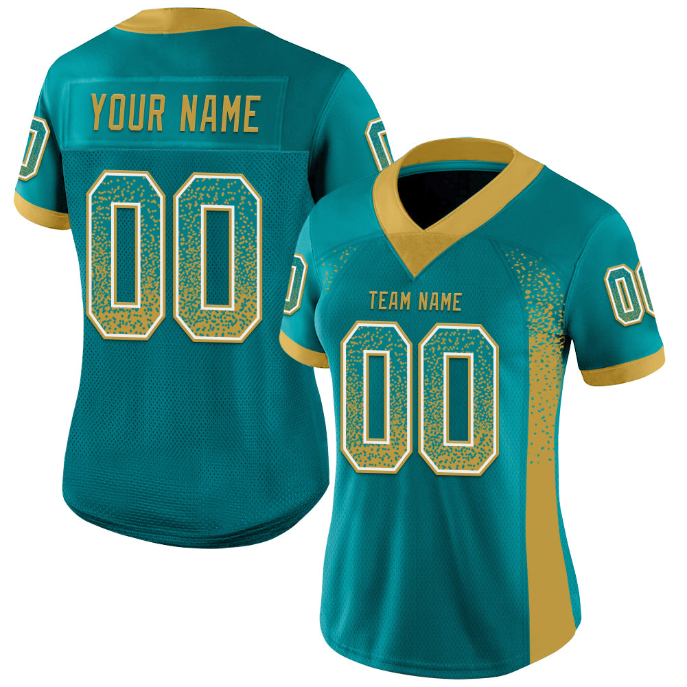 Custom Teal Old Gold-White Drift Fashion Football Jersey