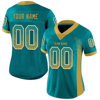 Custom Teal Old Gold-White Drift Fashion Football Jersey
