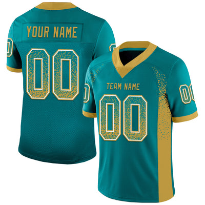 Custom Teal Old Gold-White Drift Fashion Football Jersey