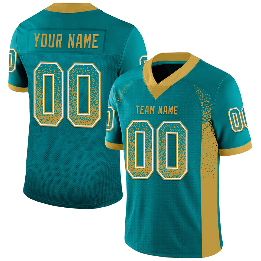 Custom Teal Old Gold-White Drift Fashion Football Jersey