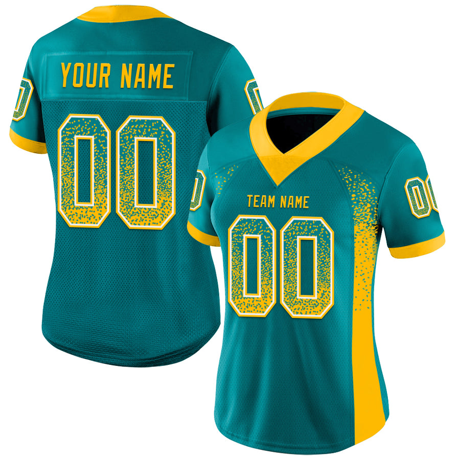 Custom Teal Gold-White Drift Fashion Football Jersey