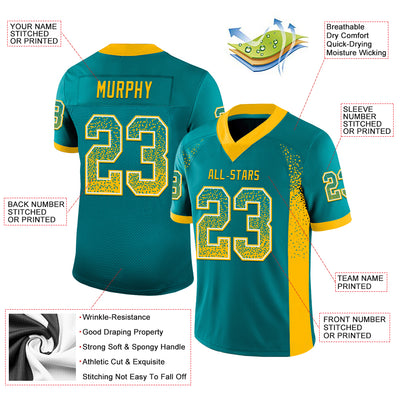 Custom Teal Gold-White Drift Fashion Football Jersey