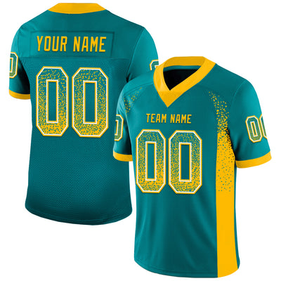 Custom Teal Gold-White Drift Fashion Football Jersey
