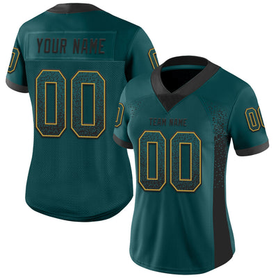Custom Midnight Green Black-Old Gold Drift Fashion Football Jersey