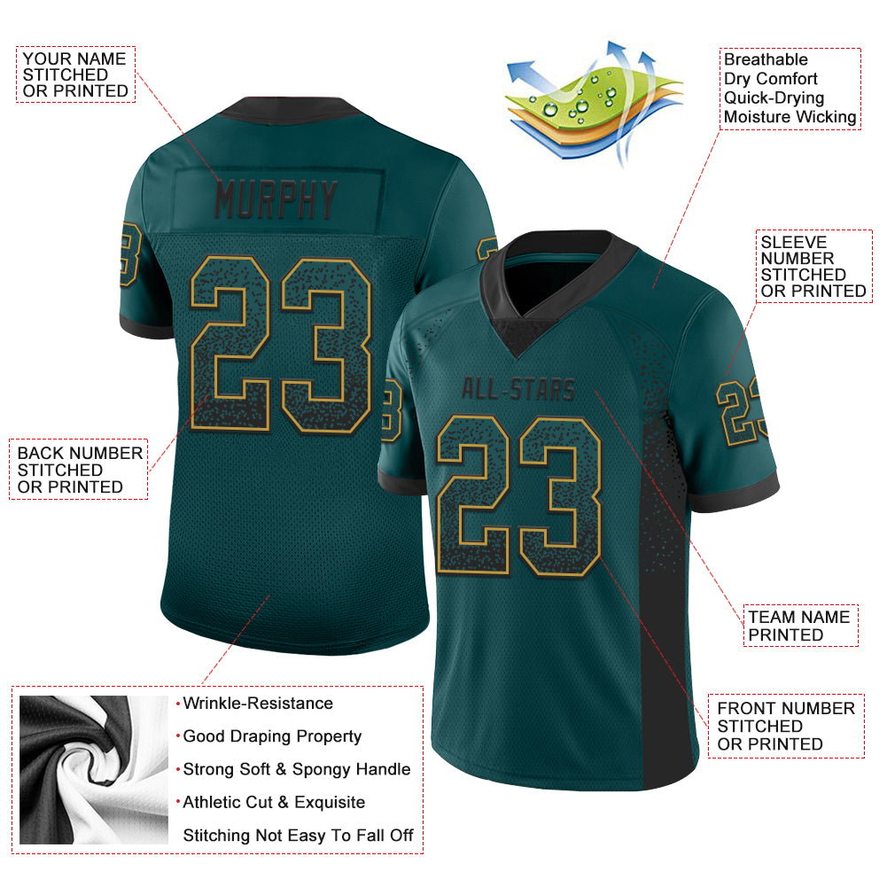 Custom Midnight Green Black-Old Gold Drift Fashion Football Jersey