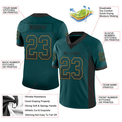 Custom Midnight Green Black-Old Gold Drift Fashion Football Jersey