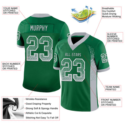 Custom Kelly Green Gray-White Drift Fashion Football Jersey