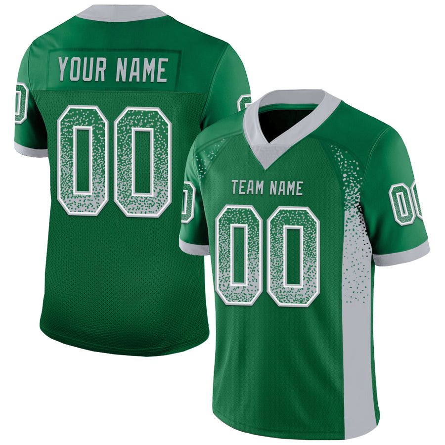 Custom Kelly Green Gray-White Drift Fashion Football Jersey