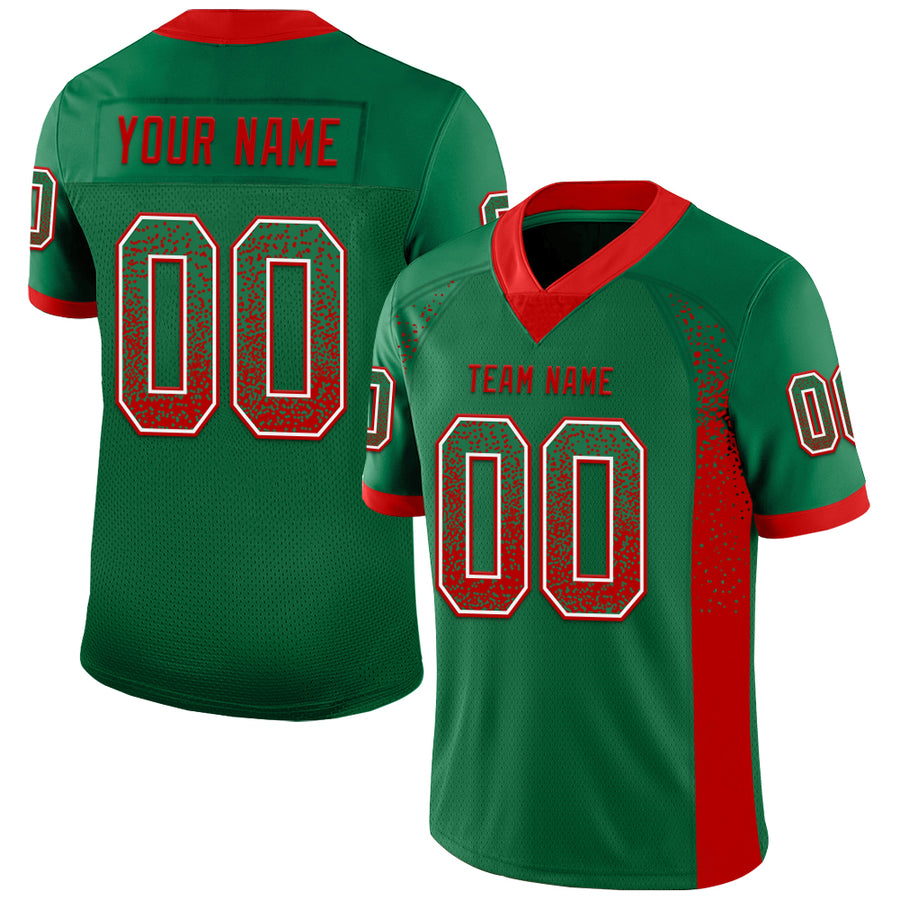 Custom Kelly Green Red-White Drift Fashion Football Jersey
