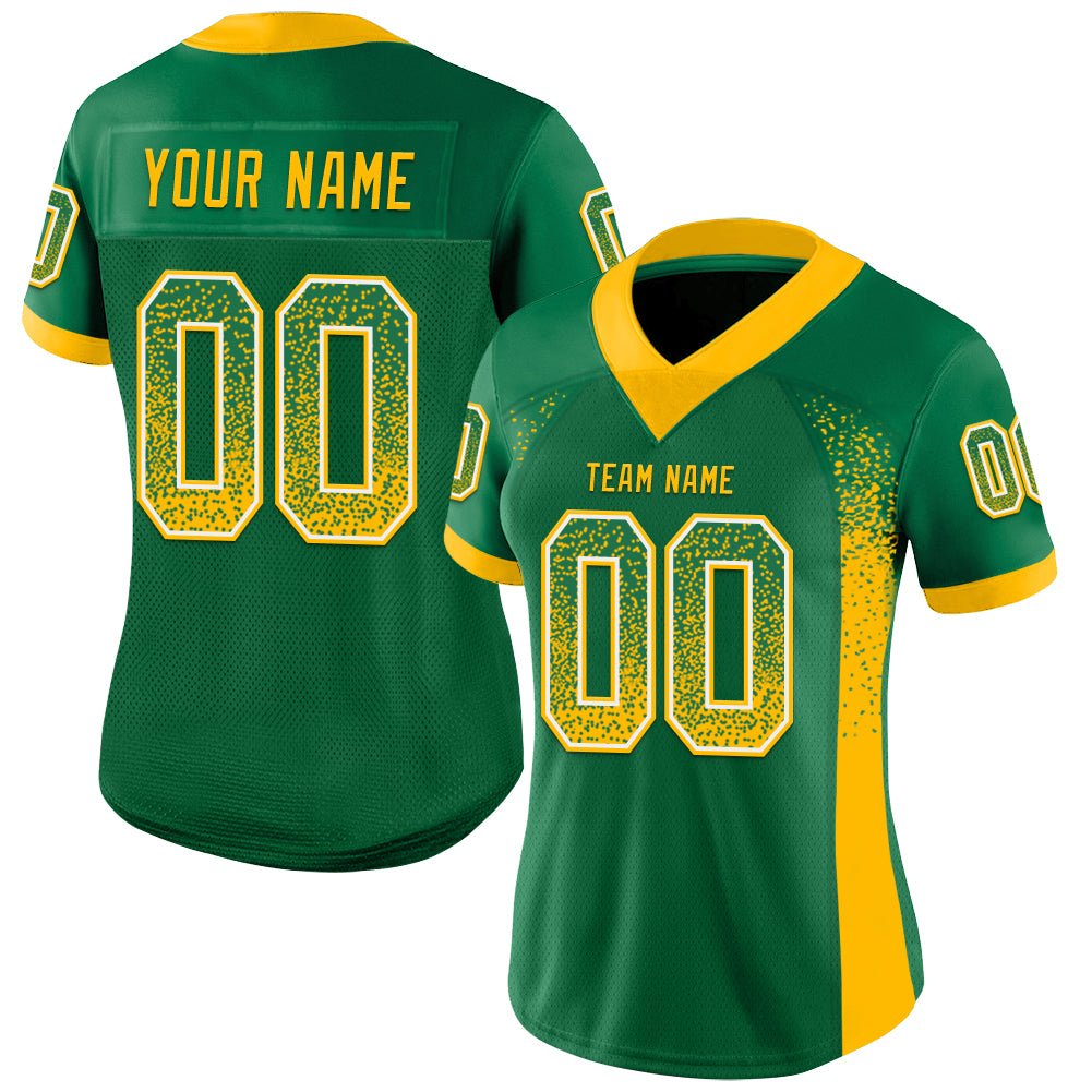 Custom Kelly Green Gold-White Drift Fashion Football Jersey