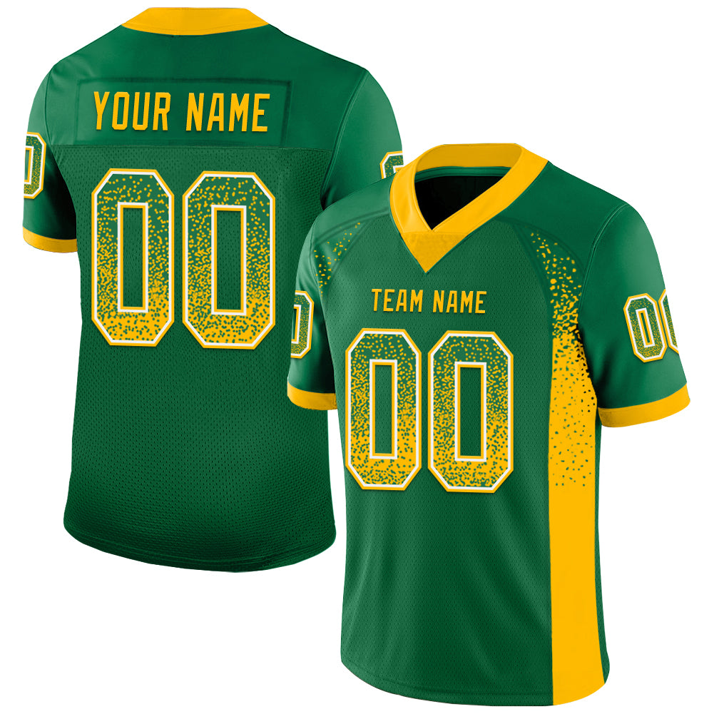 Custom Kelly Green Gold-White Drift Fashion Football Jersey