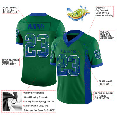Custom Kelly Green Royal-White Drift Fashion Football Jersey