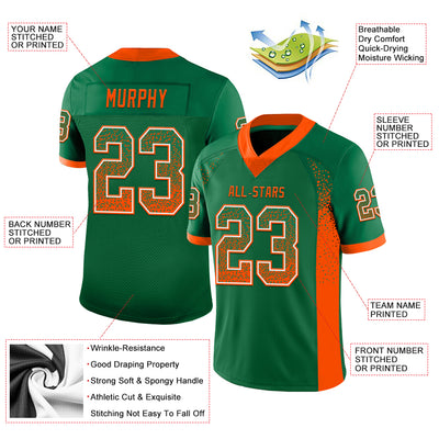 Custom Kelly Green Orange-White Drift Fashion Football Jersey
