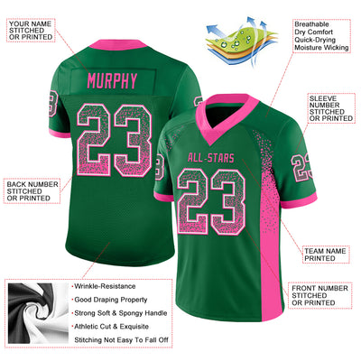 Custom Kelly Green Pink-White Drift Fashion Football Jersey