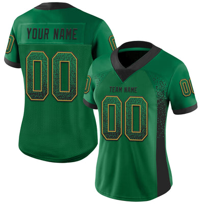 Custom Kelly Green Black-Old Gold Drift Fashion Football Jersey