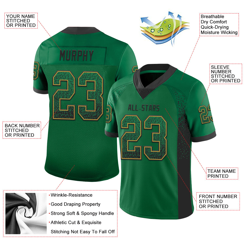 Custom Kelly Green Black-Old Gold Drift Fashion Football Jersey