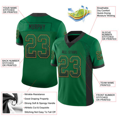 Custom Kelly Green Black-Old Gold Drift Fashion Football Jersey