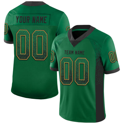 Custom Kelly Green Black-Old Gold Drift Fashion Football Jersey
