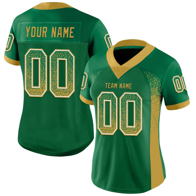 Custom Kelly Green Old Gold-White Drift Fashion Football Jersey
