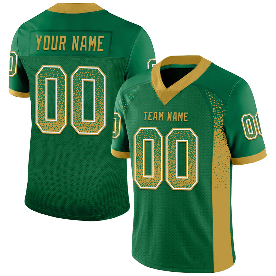 Custom Kelly Green Old Gold-White Drift Fashion Football Jersey