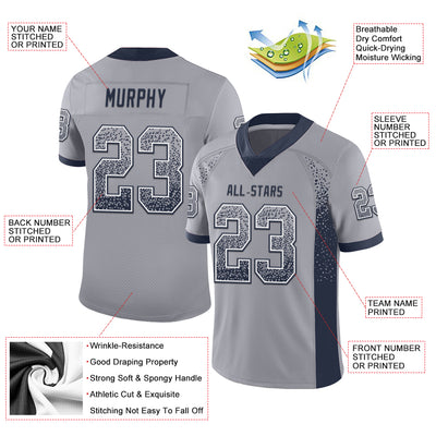 Custom Gray Navy-White Drift Fashion Football Jersey