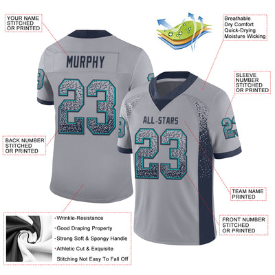 Custom Gray Navy-Teal Drift Fashion Football Jersey