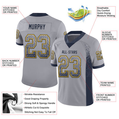 Custom Gray Navy-Gold Drift Fashion Football Jersey