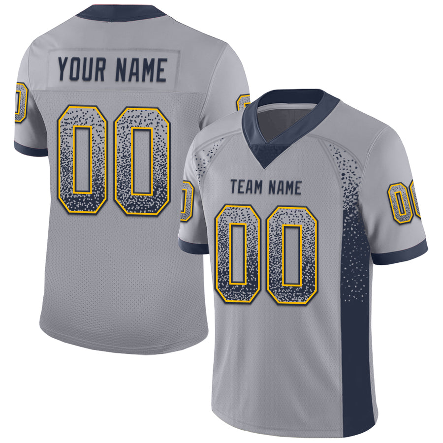 Custom Gray Navy-Gold Drift Fashion Football Jersey