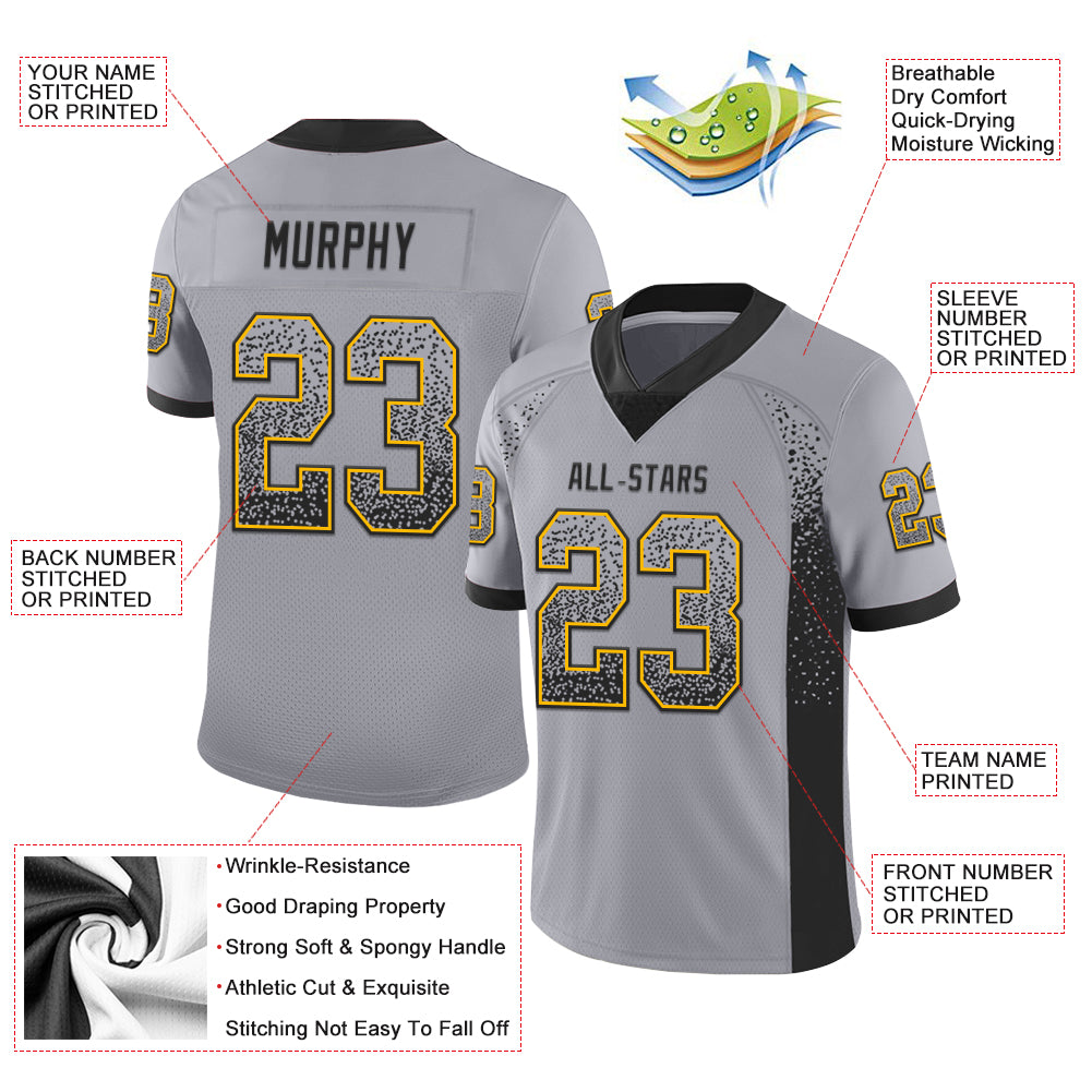 Custom Gray Black-Gold Drift Fashion Football Jersey