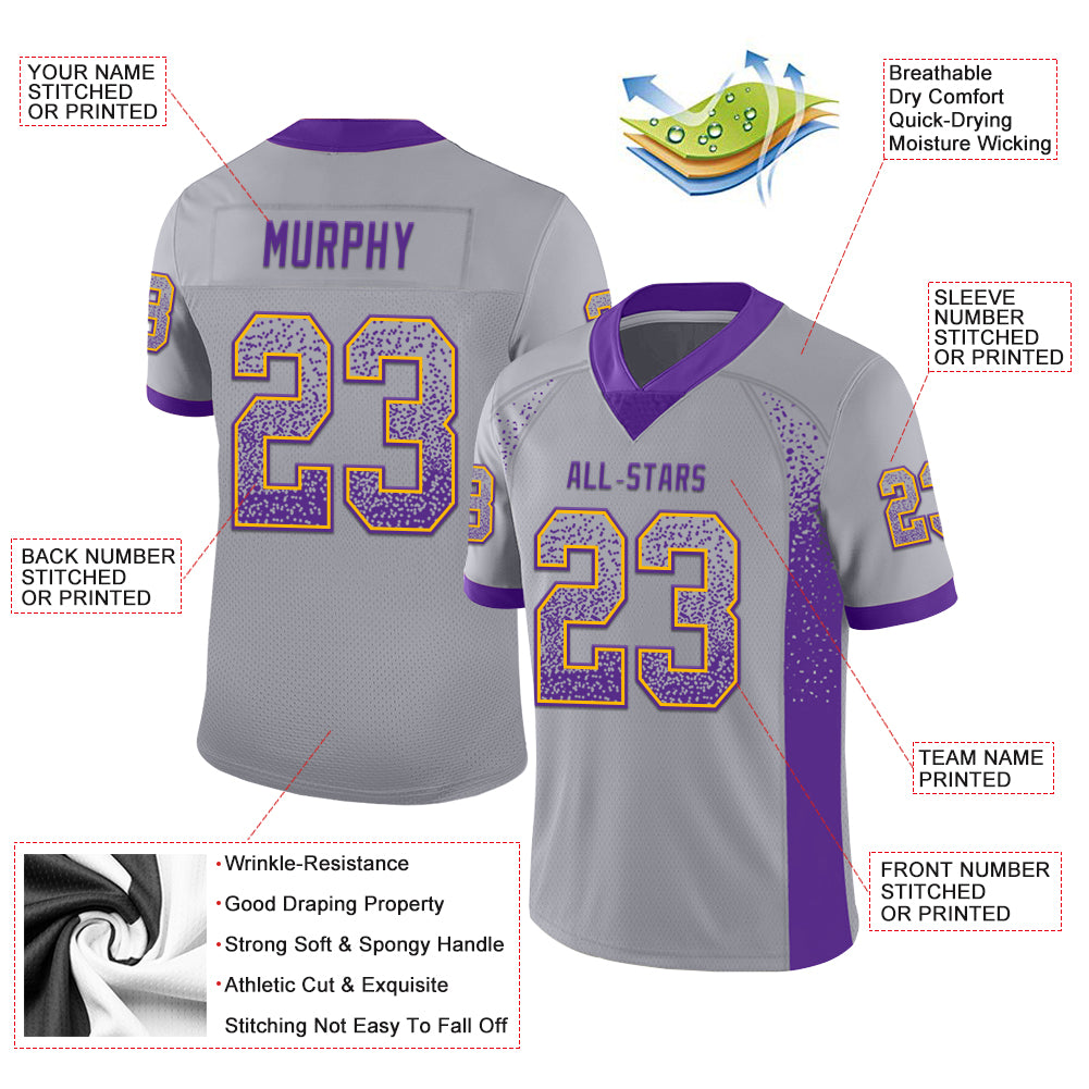 Custom Gray Purple-Gold Drift Fashion Football Jersey