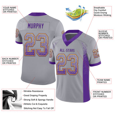 Custom Gray Purple-Gold Drift Fashion Football Jersey