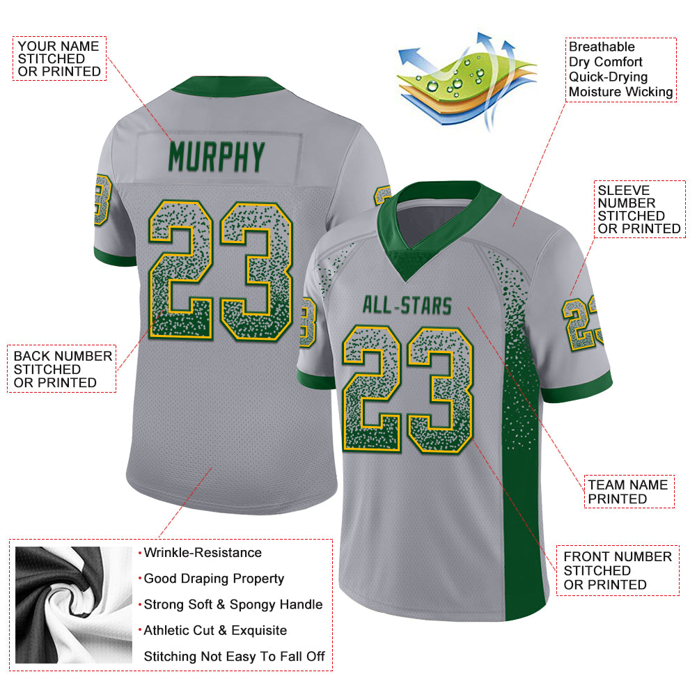 Custom Gray Green-Gold Drift Fashion Football Jersey