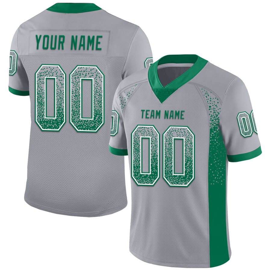 Custom Gray Kelly Green-White Drift Fashion Football Jersey