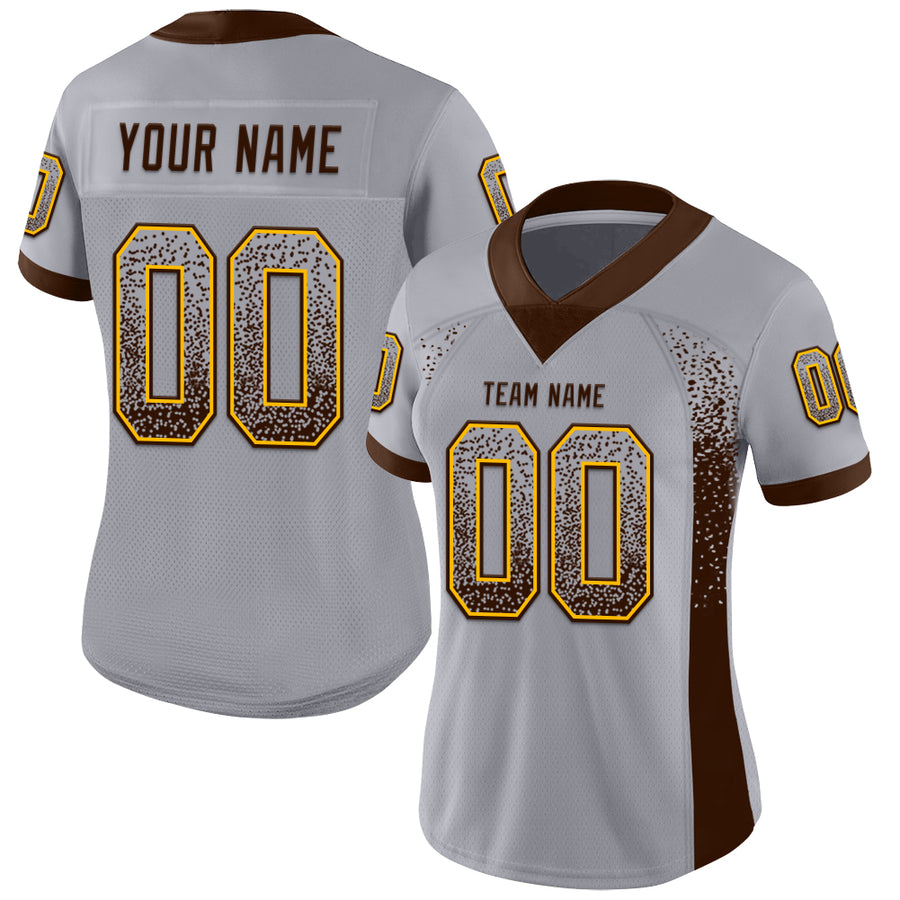 Custom Gray Brown-Gold Drift Fashion Football Jersey