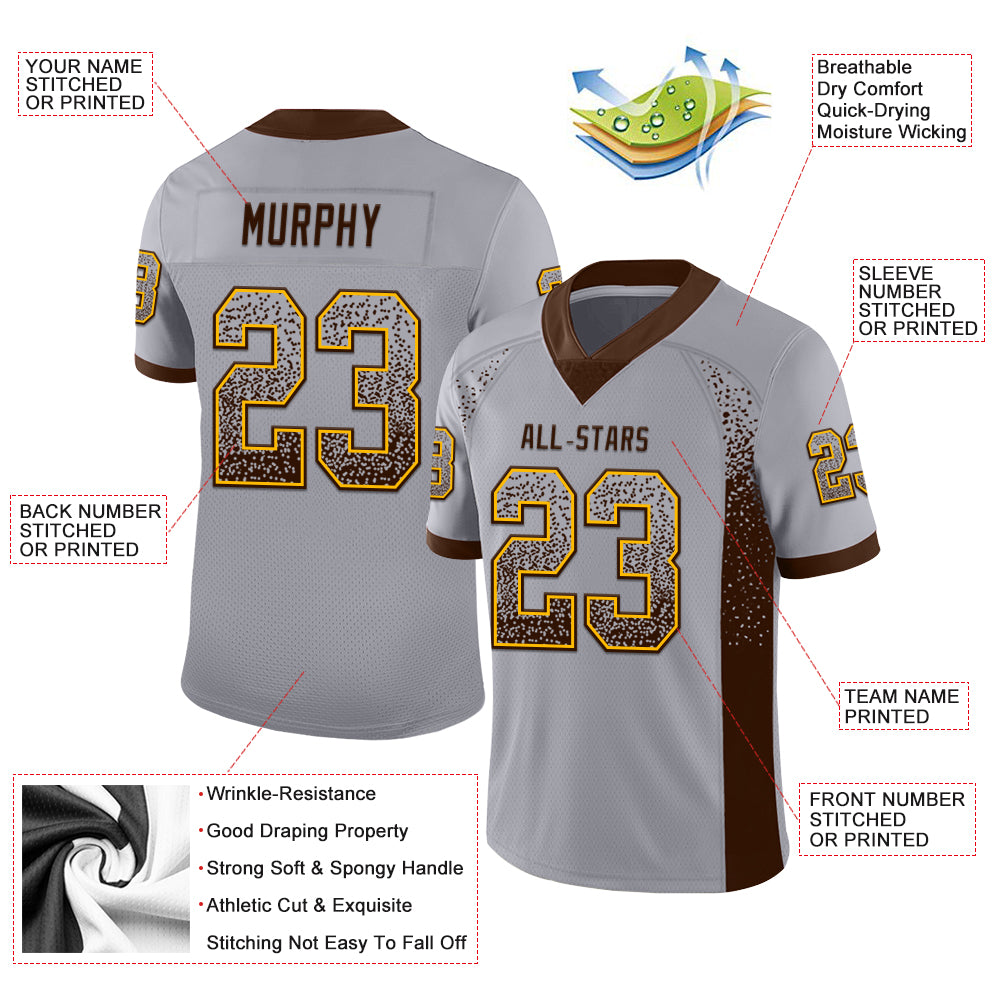 Custom Gray Brown-Gold Drift Fashion Football Jersey