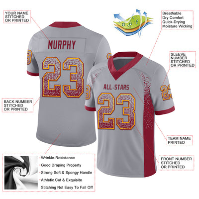 Custom Gray Crimson-Gold Drift Fashion Football Jersey