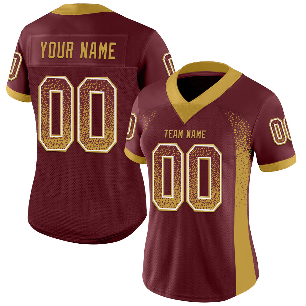 Custom Burgundy Old Gold-White Drift Fashion Football Jersey