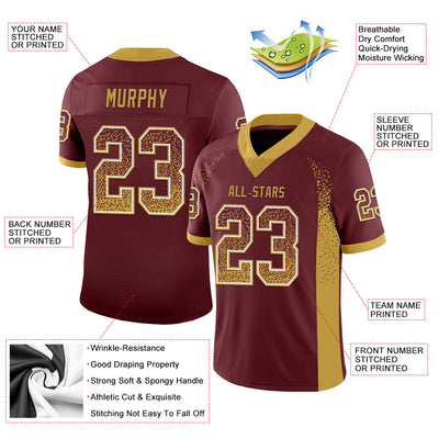 Custom Burgundy Old Gold-White Drift Fashion Football Jersey