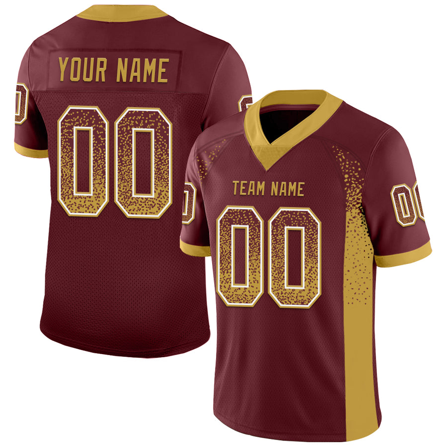 Custom Burgundy Old Gold-White Drift Fashion Football Jersey
