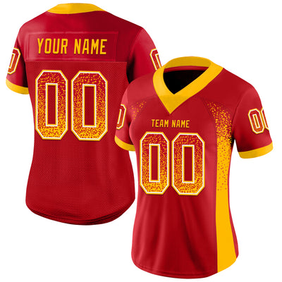 Custom Red Gold-White Drift Fashion Football Jersey