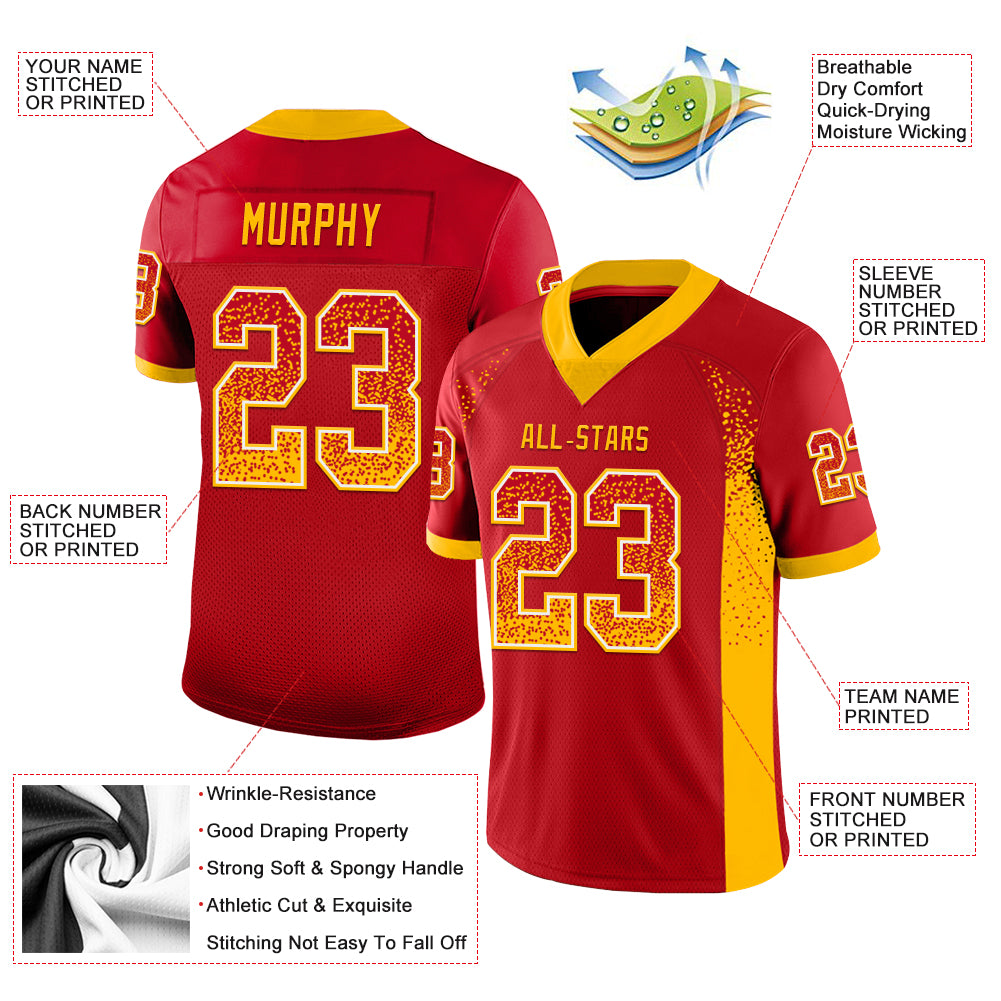 Custom Red Gold-White Drift Fashion Football Jersey